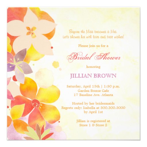 Tropical Watercolor Flowers Bridal Shower Invites