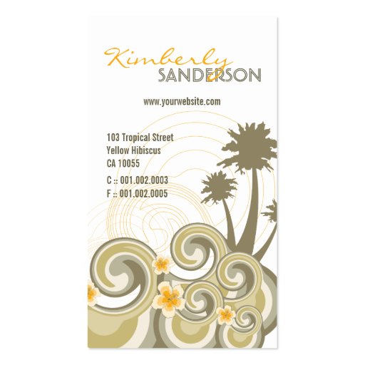 Tropical Waves Hibiscus Beach Summer Palm Trees Business Card Template (front side)