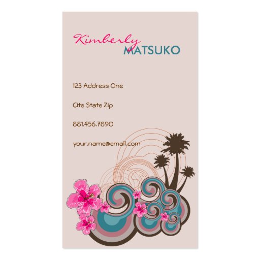 Tropical Waves Hot Pink Hibiscus Beach Palm Trees Business Cards