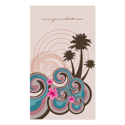Tropical Waves Hot Pink Hibiscus Beach Palm Trees Business Cards (back side)