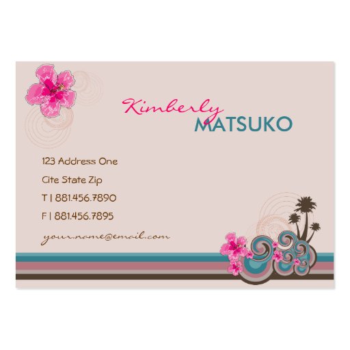 Tropical Waves Hot Pink Hibiscus Beach Palm Trees Business Cards (front side)