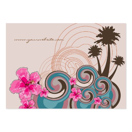 Tropical Waves Hot Pink Hibiscus Beach Palm Trees Business Cards (back side)