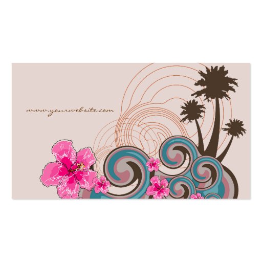 Tropical Waves Hot Pink Hibiscus Beach Palm Trees Business Card Templates (back side)