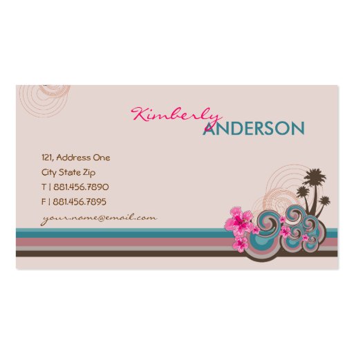 Tropical Waves Hot Pink Hibiscus Beach Palm Trees Business Card Templates (front side)