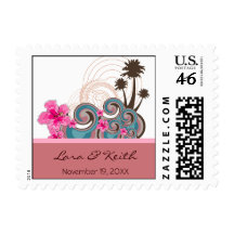 Tropical Waves & Pink Hibiscus Announcement Stamps