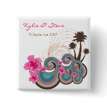 Tropical Waves & Pink Hibiscus Name Tag / Favor buttons by fat_fa_tin Tropical Waves & Pink Hibiscus Name Tag / Favor buttons