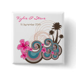 Tropical Waves & Pink Hibiscus Name Tag / Favor buttons