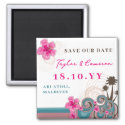 Tropical Waves & Pink Hibiscus Save Date Magnet magnet