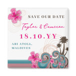 Tropical Waves &amp; Pink Hibiscus Save Date Magnet
