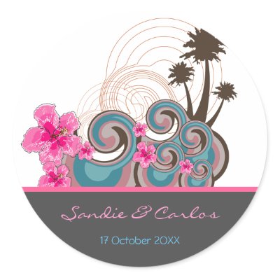 Tropical Waves & Pink Hibiscus Seal / Gift /Favors Sticker by fat_fa_tin