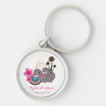 Tropical Waves & Pink Hibiscus Thank You / Gift / Keychain
