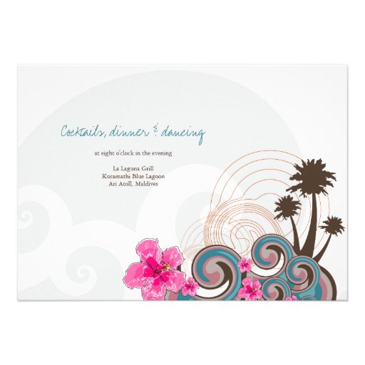 Tropical Waves & Pink Hibiscus Wedding Invitation