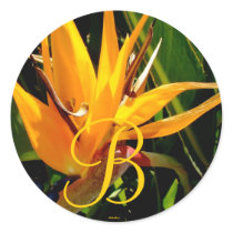 Tropical Wedding Bird of Paradise Monogram B Seal stickers by OntheBeachWeddings Tropical Wedding Bird of Paradise Monogram B Seal stickers