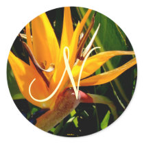 Tropical Wedding Bird of Paradise Monogram Sticker by OntheBeachWeddings Tropical Wedding Bird of Paradise Monogram Sticker