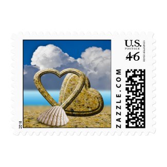 Tropical Wedding Hearts Postage Stamp stamp