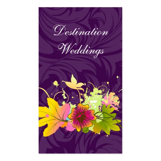 Tropical Wedding Planner Purple Pink Flower Business Card Templates (front side)