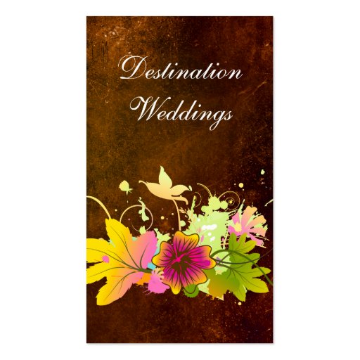 Tropical Wedding Planner Vintage Brown Pink Flower Business Card Templates (front side)