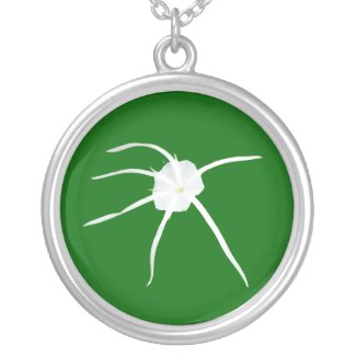 Tropical White Flower On Sterling Silver Necklace