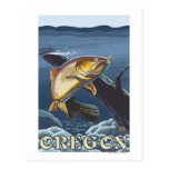 Trout Fishing Cross-Section- Vintage Travel 2 Post Card