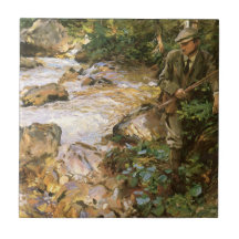 Trout Stream in Tyrol by Sargent, Victorian Art Ceramic Tiles