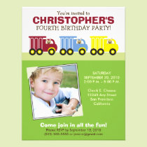 Truck Trio Boy's Green Birthday Party Invitation invitations