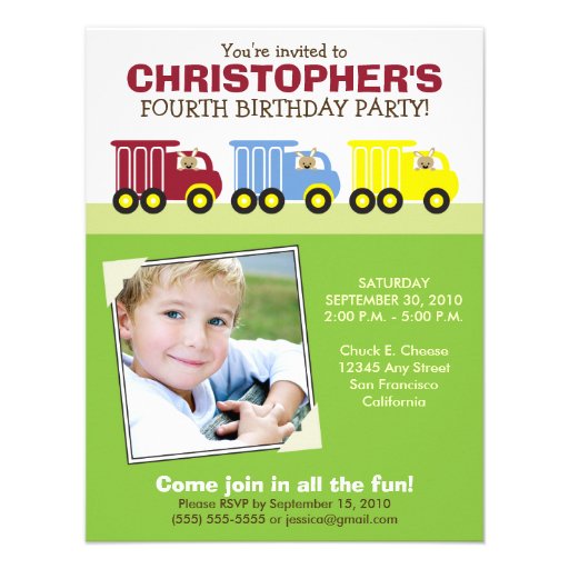Truck Trio Boy's Green Birthday Party Invitation