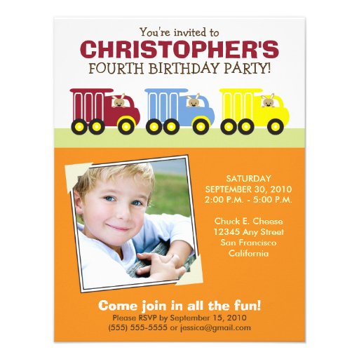 Truck Trio Boy's Orange Birthday Party Invitation