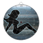 Trucker Girl on Metal Dartboard With Darts