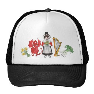 Trucker Hat: Welsh, Daffodils, Dragon, Leeks, Harp