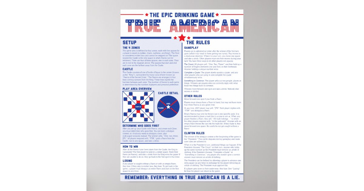 True American The Epic Drinking Game Rules Poster Zazzle