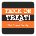True black orange stripes trick or treat Halloween sticker