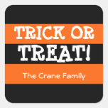 True black orange stripes trick or treat Halloween Square Sticker