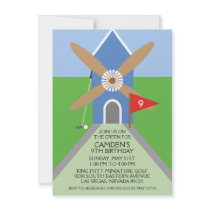 True Blue Miniature Golf Windmill Birthday Party Personalized Invite
