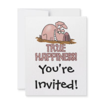 true happiness cute pig in mud cartoon invitation