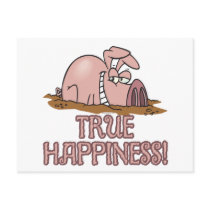 true happiness cute pig in mud cartoon postcard