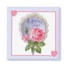 square_magnet - Romantic pink rose with lace edged fan. Perfect token of your affection for Anniversary, Valentines Day or a special time with your loved one.: Sizes 