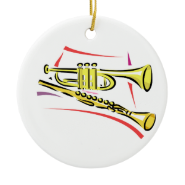 Trumpet and  Soprano Sax Graphic Image Yellow Christmas Ornaments