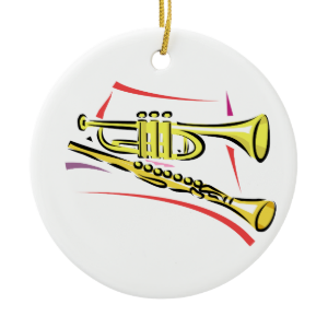 Trumpet and  Soprano Sax Graphic Image Yellow Christmas Ornaments
