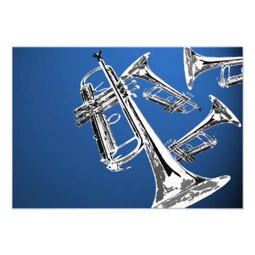 Trumpet Blue and Silver Response Custom Invites