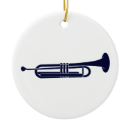 Trumpet Horizontal Solid Blue Musician Graphic Christmas Tree Ornaments