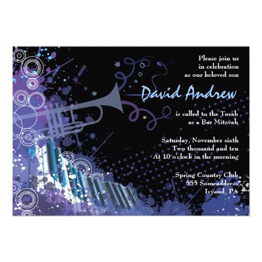Trumpet & Piano Musical Bar Bat Mitzvah Invitation