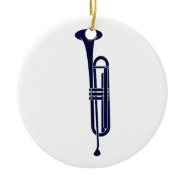Trumpet Vertical Solid Blue Musician Graphic Christmas Ornaments