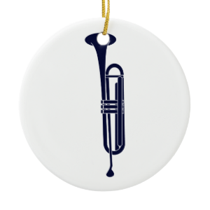 Trumpet Vertical Solid Blue Musician Graphic Christmas Ornaments