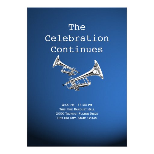 Trumpets Music Dark Blue Bar Mitzvah Custom Invitation