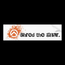 ts-icon-white-orng, shred the gnar. bumper stickers
