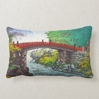 Tsuchiya Koitsu Nikko Sacred Bridge japanese scene Throw Pillow