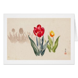 Tsuchiya Koitsu Tulips japanese vintage watercolor Card