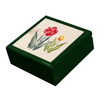 Tsuchiya Koitsu Tulips japanese vintage watercolor Jewelry Boxes