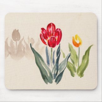Tsuchiya Koitsu Tulips japanese vintage watercolor Mouse Pads