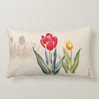 Tsuchiya Koitsu Tulips japanese vintage watercolor Pillows
